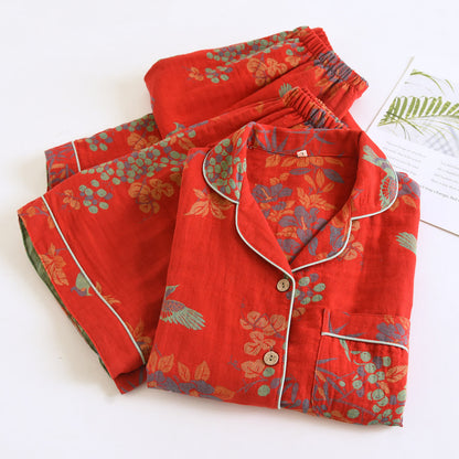 Completo da casa in cotone con stampa floreale e uccellini in stile vintage - image 6