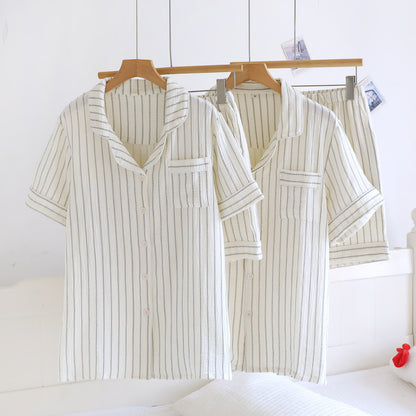 Completo estivo casual a righe con colletto alla coreana - Bianco - Uomo XL - image 0