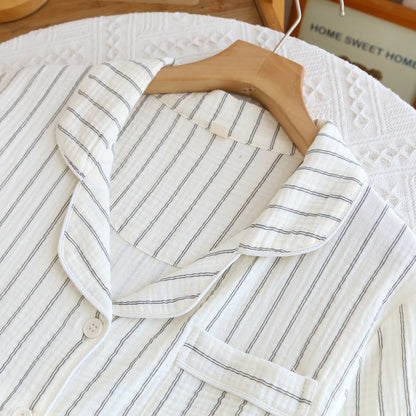 Completo estivo casual a righe con colletto alla coreana - image 4