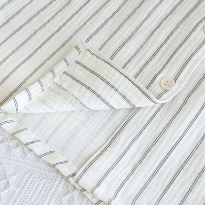 Completo estivo casual a righe con colletto alla coreana - image 9