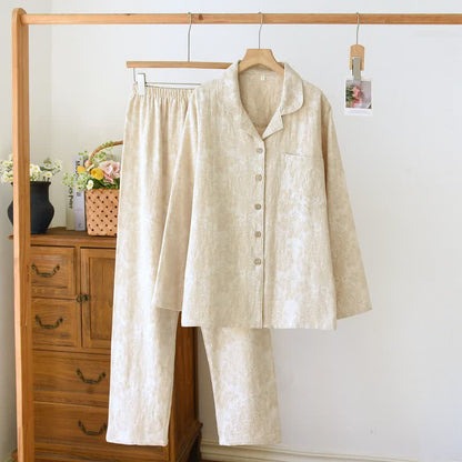 Completo da casa per coppia in stile minimalista con bottoni sul davanti - Beige - Donna 2XL - image 1