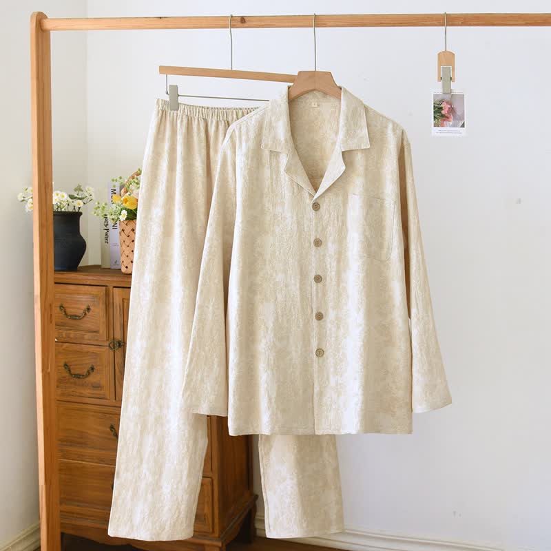 Completo da casa per coppia in stile minimalista con bottoni sul davanti - Beige - Uomo 2XL - image 2