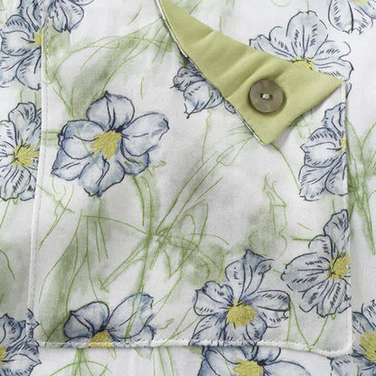 Completo da casa in raso con stampa floreale color menta, pantaloncini e bottoni - image 9