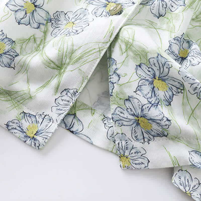 Completo da casa in raso con stampa floreale color menta, pantaloncini e bottoni - image 8