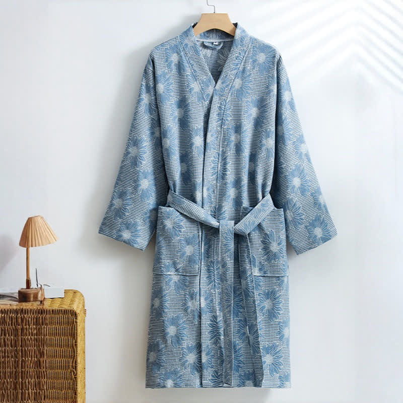 Kimono accappatoio in cotone waffle di girasole - Blu scuro - XL - image 2