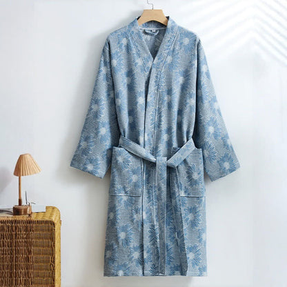 Kimono accappatoio in cotone waffle di girasole - Blu scuro - XL - image 2