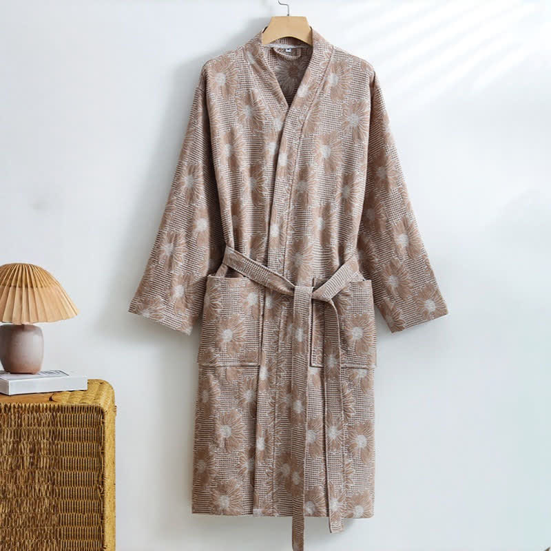 Kimono accappatoio in cotone waffle di girasole - Cachi - XL - image 8