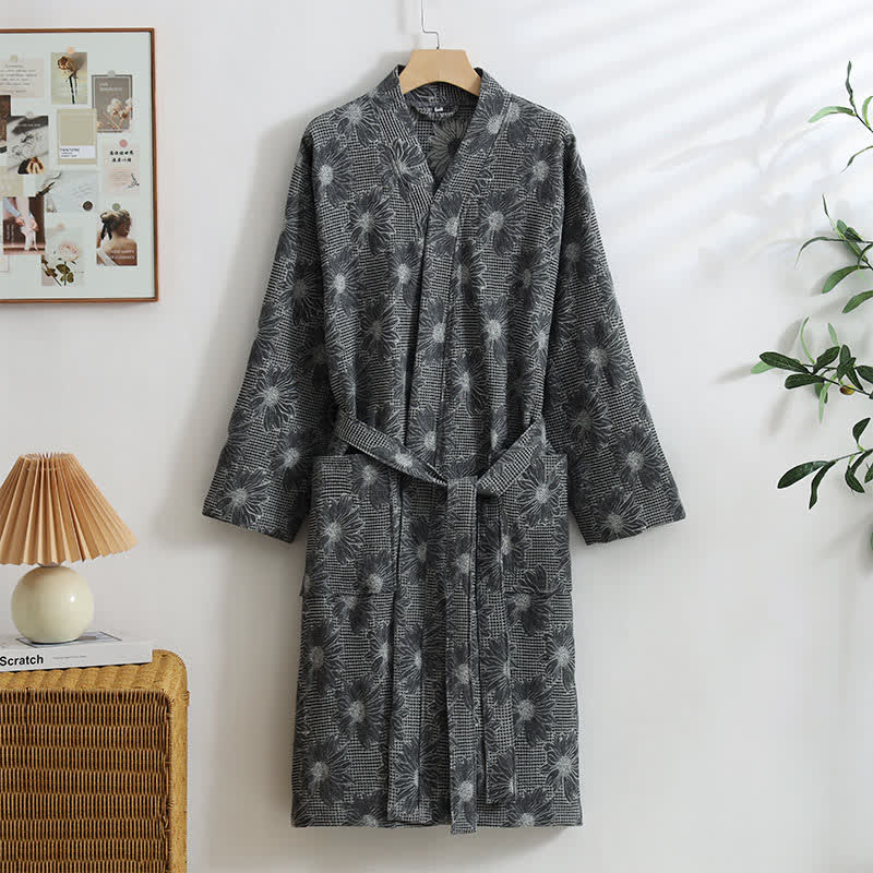 Kimono accappatoio in cotone waffle di girasole - Grigio scuro - XL - image 11
