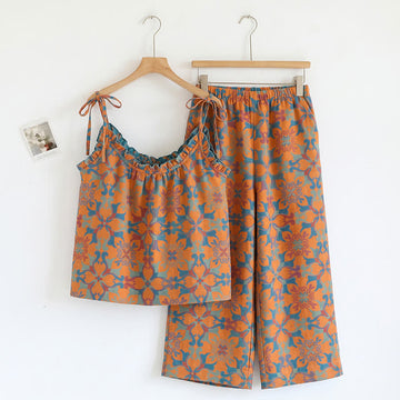 Set pigiama Boho floreale con cinturino - Arancione e blu - XL - image 0