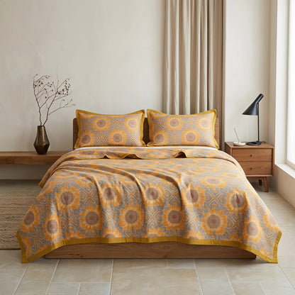 Trapunta a 3 strati in mussola di cotone con motivo girasoli in stile boho - image 5