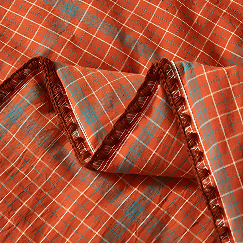 Trapunta estiva in cotone a quadri arancioni tinta in filo - image 5