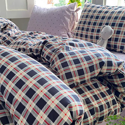 Set di biancheria da letto Heritage Plaid in cotone lavato rosso e blu navy - image 2