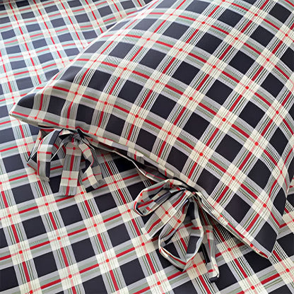 Set di biancheria da letto Heritage Plaid in cotone lavato rosso e blu navy - image 4