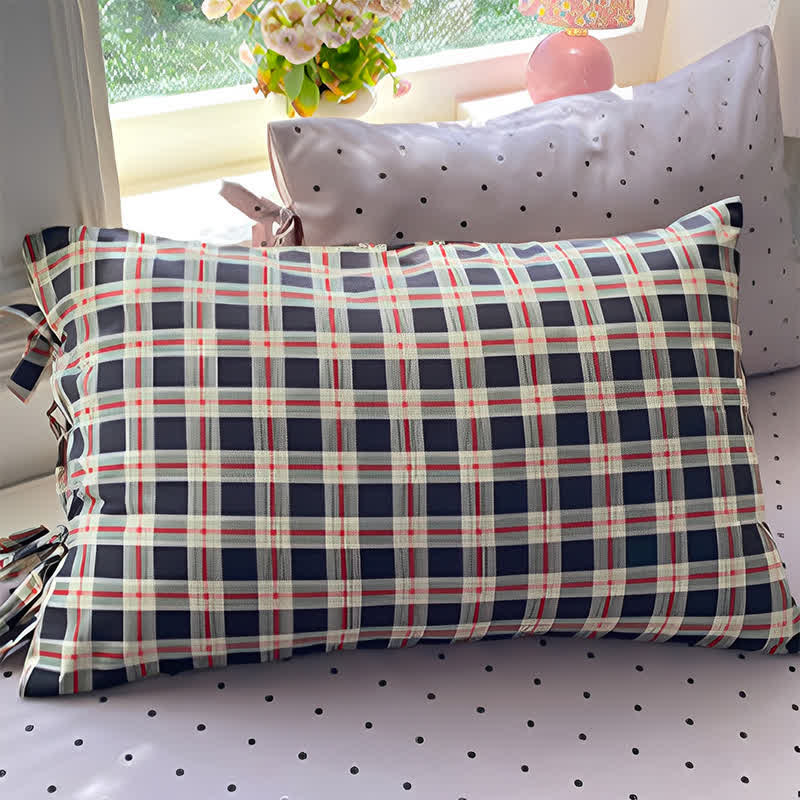 Set di biancheria da letto Heritage Plaid in cotone lavato rosso e blu navy - Blu navy - 48cm x 74cm - Federe per cuscini - image 3