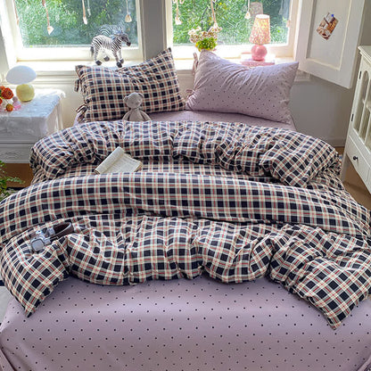 Set di biancheria da letto Heritage Plaid in cotone lavato rosso e blu navy - image 1