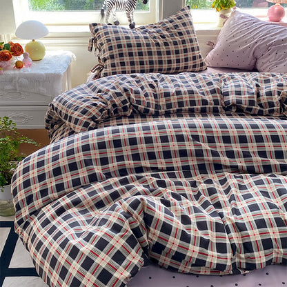 Set di biancheria da letto Heritage Plaid in cotone lavato rosso e blu navy - Blu navy - Matrimoniale Grande - Set di biancheria da letto - image 0