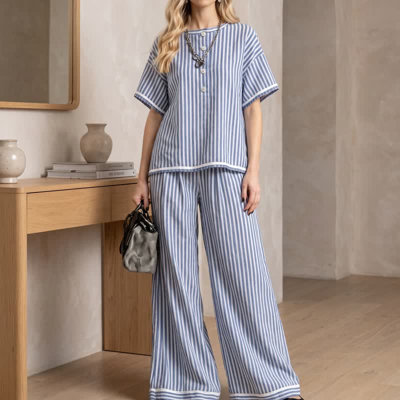 Completo da casa a due pezzi Coastal Stripe, comodo e rilassato - image 1