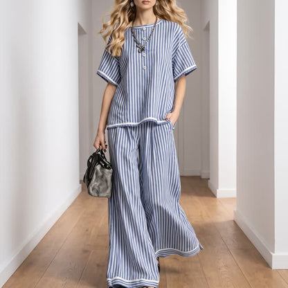 Completo da casa a due pezzi Coastal Stripe, comodo e rilassato - Blu - 2XL - image 0