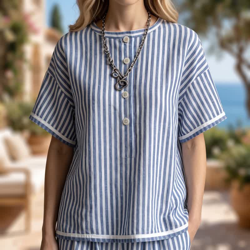 Completo da casa a due pezzi Coastal Stripe, comodo e rilassato - image 3