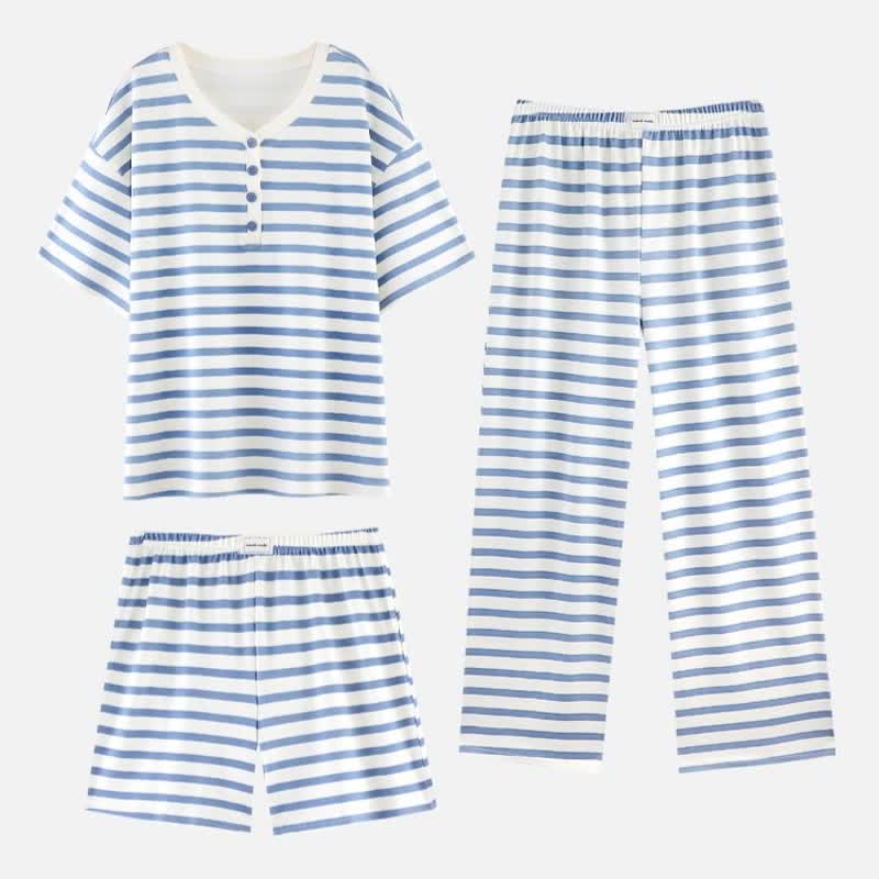 Completo da casa a 3 pezzi in cotone a righe blu - Striscia blu - 2XL - Bottone Henley - image 5