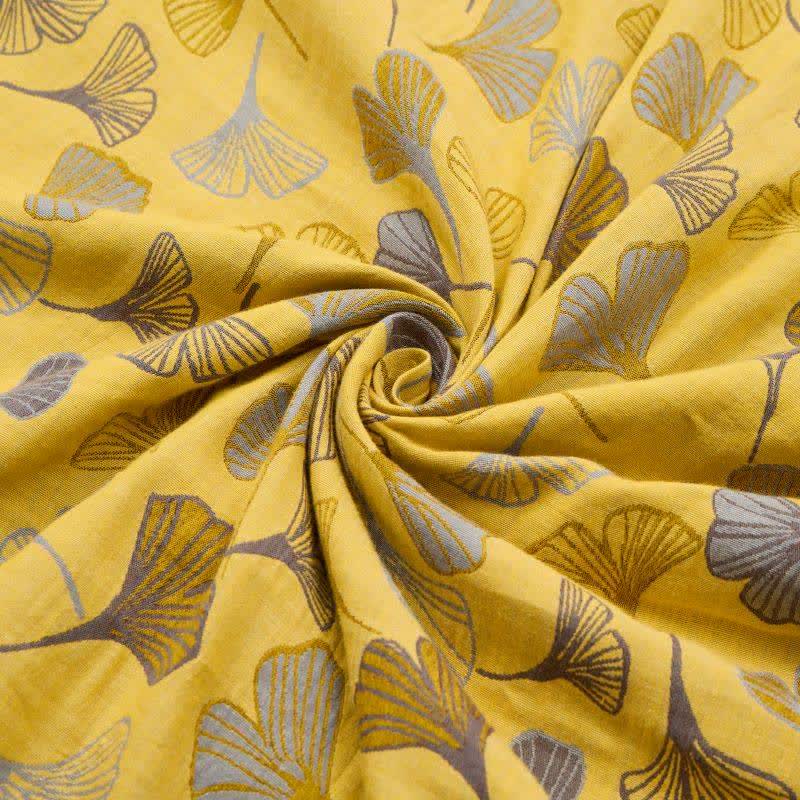 Coperta trapuntata in cotone color senape e ginkgo - image 5