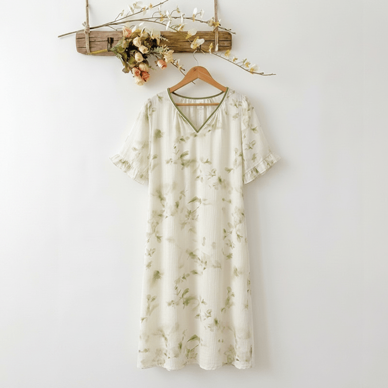 Camicia da notte romantica in lyocell con scollo a V e stampa floreale. - Crema alla menta - 3XL - image 0