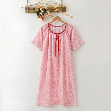 Camicia da notte in lyocell con stampa floreale e laccetti sul collo. - Rosa - 3XL - image 0