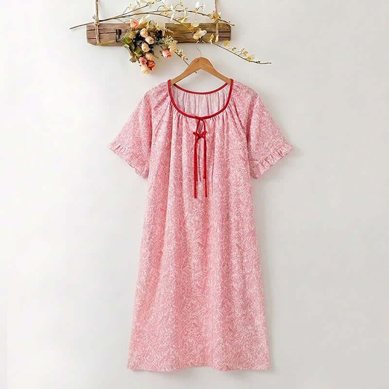 Camicia da notte in lyocell con stampa floreale e laccetti sul collo. - Rosa - 3XL - image 0