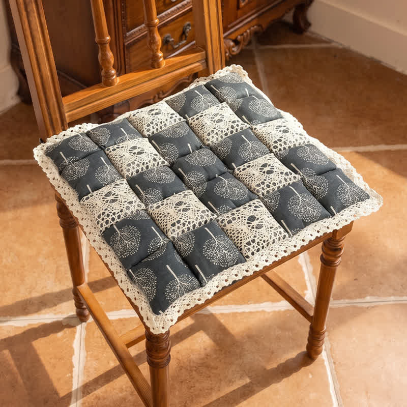 Cuscino per sedia in pizzo floreale stile country vintage - Grigio tenue - 15,7" x 15,7" - image 0