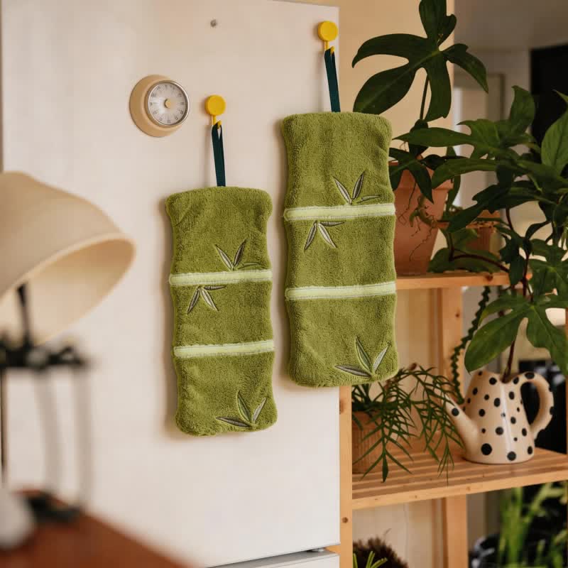 Asciugamano in pile di corallo e foglie di bambù - Verde oliva - 6''× 13'' - 2 pezzi - image 0