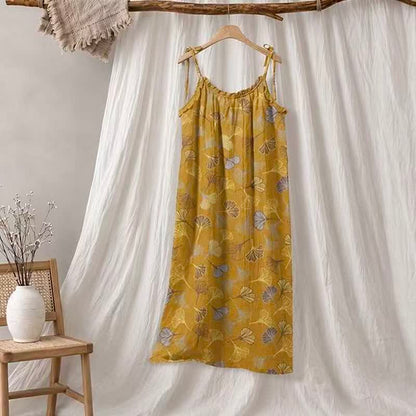 Abito midi da casa con laccetti e foglie di ginkgo - Giallo scuro e grigio chiaro - XL - image 20