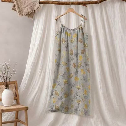 Abito midi da casa con laccetti e foglie di ginkgo - Grigio chiaro e giallo scuro - XL - image 25