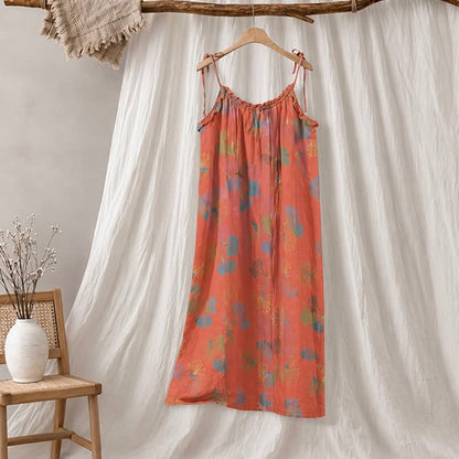 Abito midi da casa con laccetti e foglie di ginkgo - Rosso e verde - XL - image 30