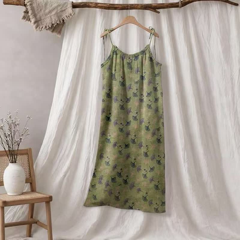 Abito da casa con laccetti e stampa floreale Ginkgo - Verde e viola - XL - image 10