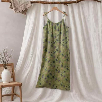 Abito da casa con laccetti e stampa floreale Ginkgo - Verde e viola - XL - image 10
