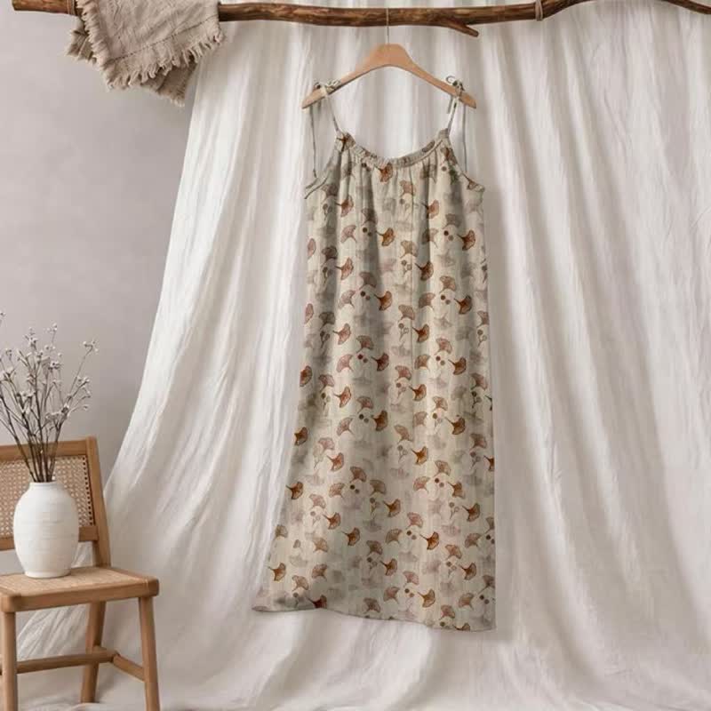Abito da casa con laccetti e stampa floreale Ginkgo - Beige e caffè - XL - image 20