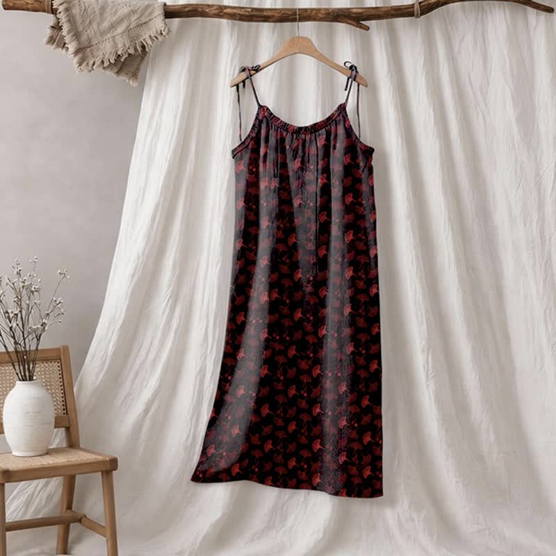 Abito da casa con laccetti e stampa floreale Ginkgo - Nero e rosso - XL - image 30