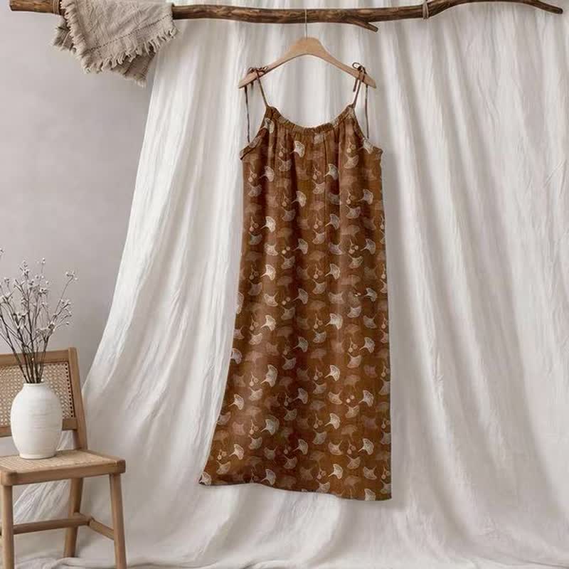 Abito da casa con laccetti e stampa floreale Ginkgo - Caffè e beige - XL - image 25