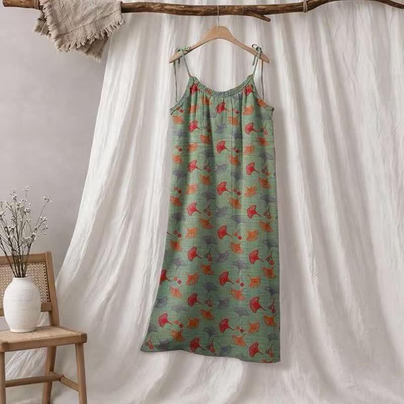 Abito da casa con laccetti e stampa floreale Ginkgo - Verde e rosso - XL - image 40