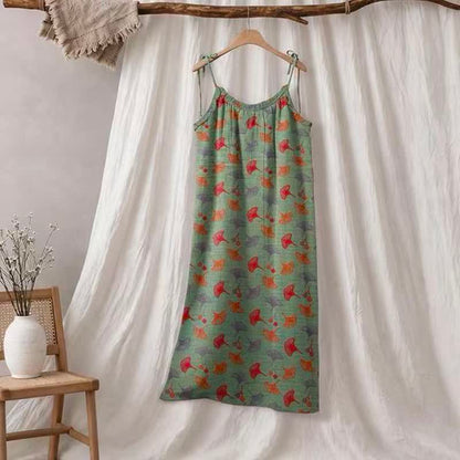 Abito da casa con laccetti e stampa floreale Ginkgo - Verde e rosso - XL - image 40