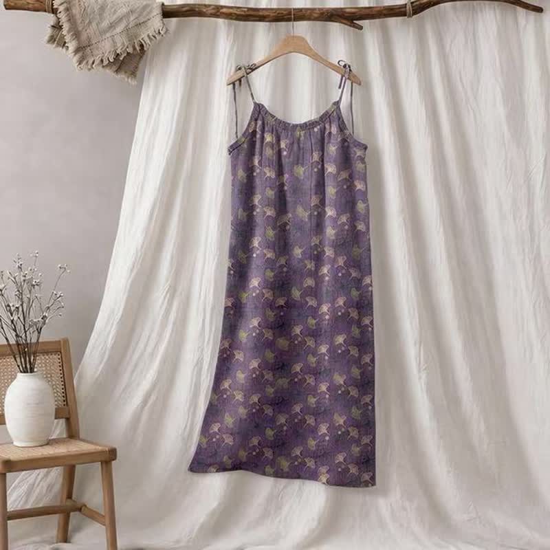 Abito da casa con laccetti e stampa floreale Ginkgo - Viola e verde - XL - image 15