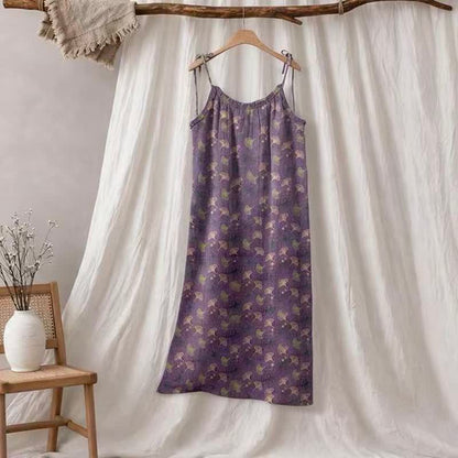 Abito da casa con laccetti e stampa floreale Ginkgo - Viola e verde - XL - image 15