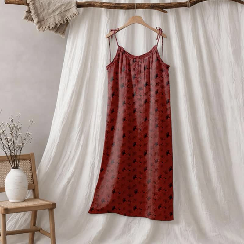 Abito da casa con laccetti e stampa floreale Ginkgo - Rosso e nero - XL - image 35
