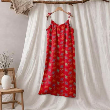 Abito da casa con laccetti e stampa floreale Ginkgo - Rosso e verde - XL - image 0