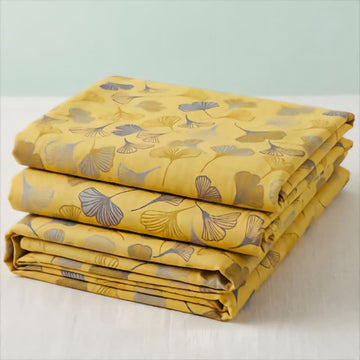 Coperta trapuntata in cotone color senape e ginkgo - Giallo - 91" L x 91"L - image 0