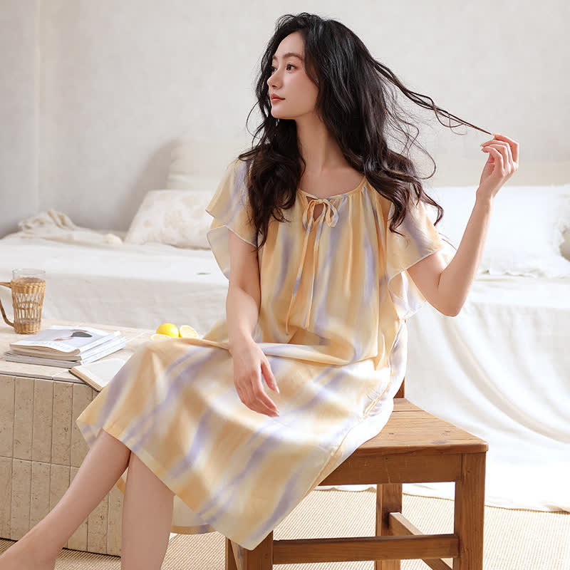 Camicia da notte in lytro con stampa floreale ad acquerello e fiocco al collo. - image 1