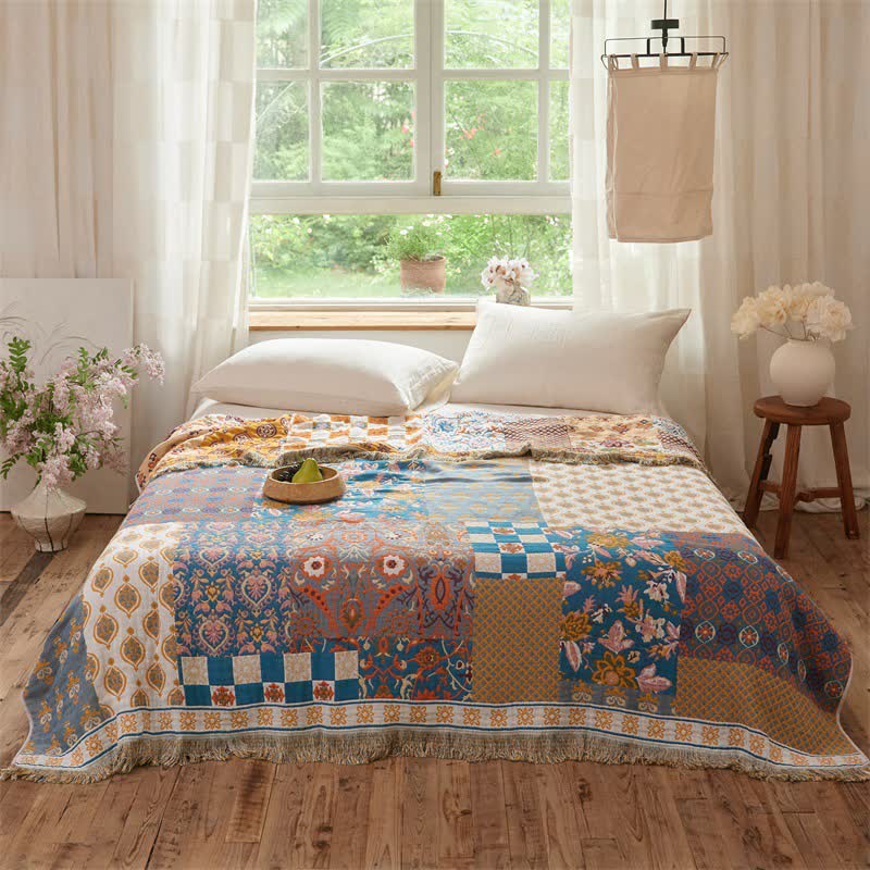 Coperta/trapunta reversibile in mussola stile boho patchwork - image 1