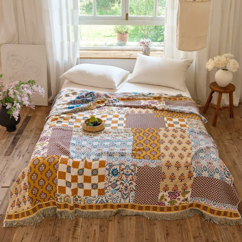 Coperta/trapunta reversibile in mussola stile boho patchwork - image 2