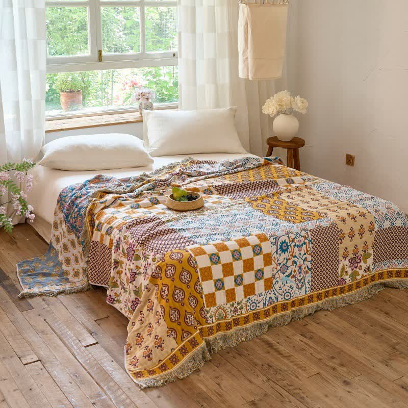Coperta/trapunta reversibile in mussola stile boho patchwork - image 3