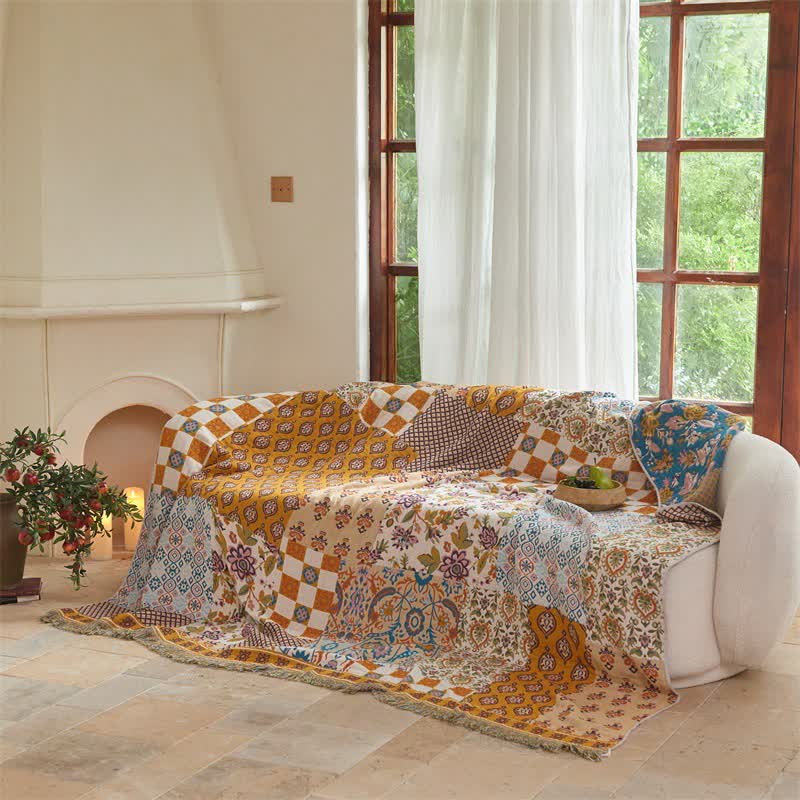 Coperta/trapunta reversibile in mussola stile boho patchwork - image 4